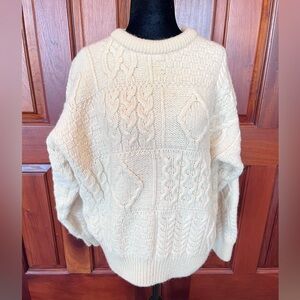 Blarney Woolen Mills Sweater Men's Small Ivory Wool Cable Knit Fisherman Ireland